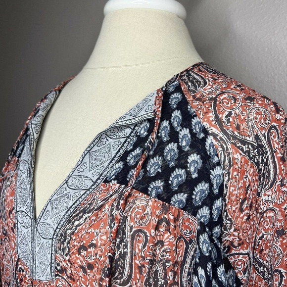 Ulla Johnson SALINAS Red & Blue Paisley 100% Silk 3/4 Sleeve Mini Dress Sz 0 - Picture 7 of 15